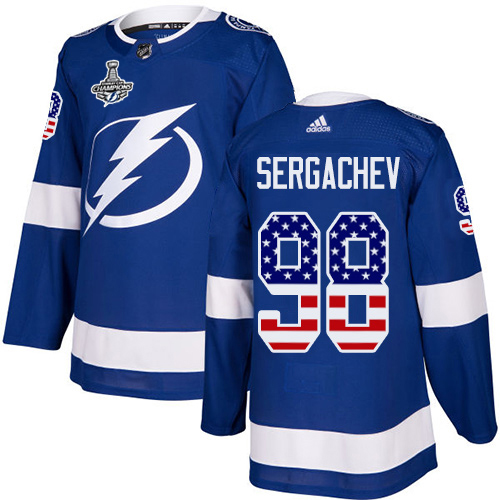 Adidas Tampa Bay Lightning #98 Mikhail Sergachev Blue Home Authentic USA Flag Youth 2020 Stanley Cup Champions Stitched NHL Jersey->youth nhl jersey->Youth Jersey